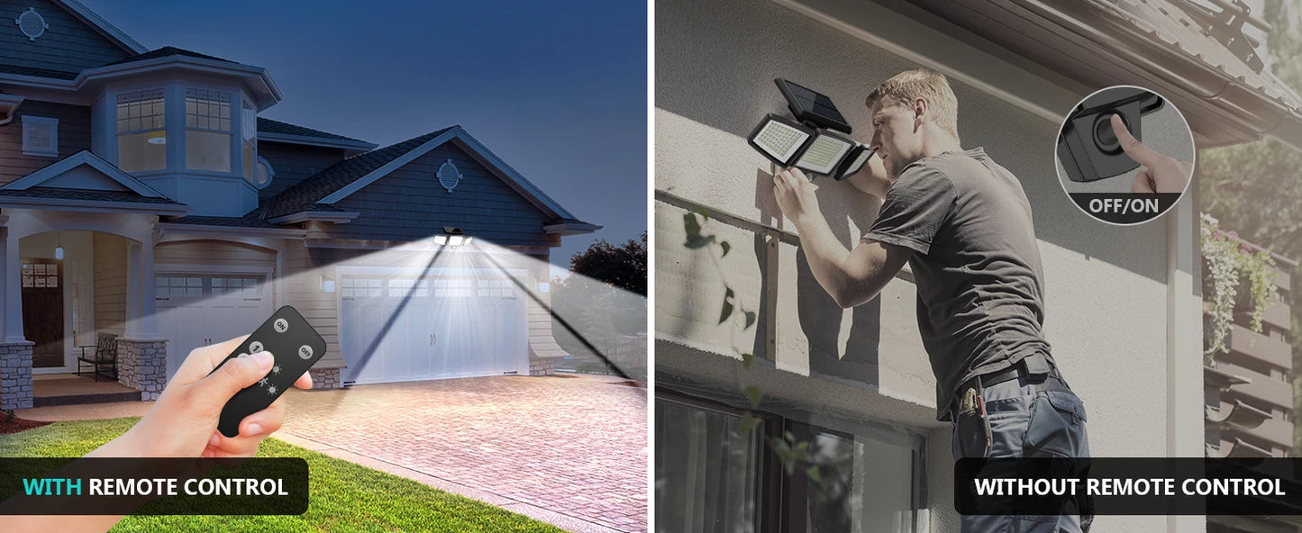 3-Head Solar Outdoor Light with Motion Sensor & Remote Control