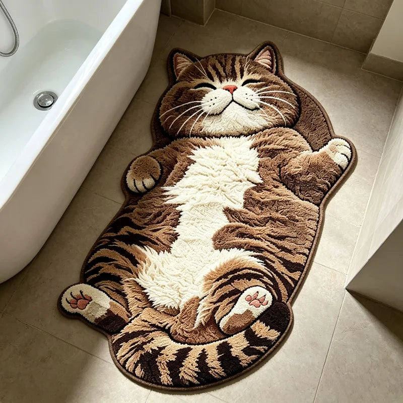 Cute Tabby Cat Pattern Rug | Soft Washable Bedroom Decor