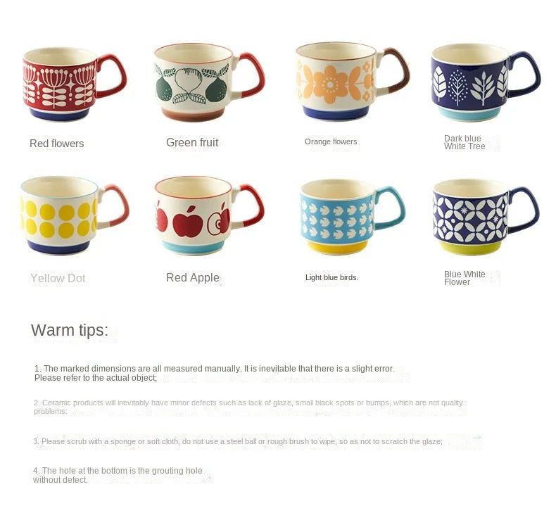 300ml Japanese Flower Ceramic Mug Set | Retro Drinkware for All Occasions