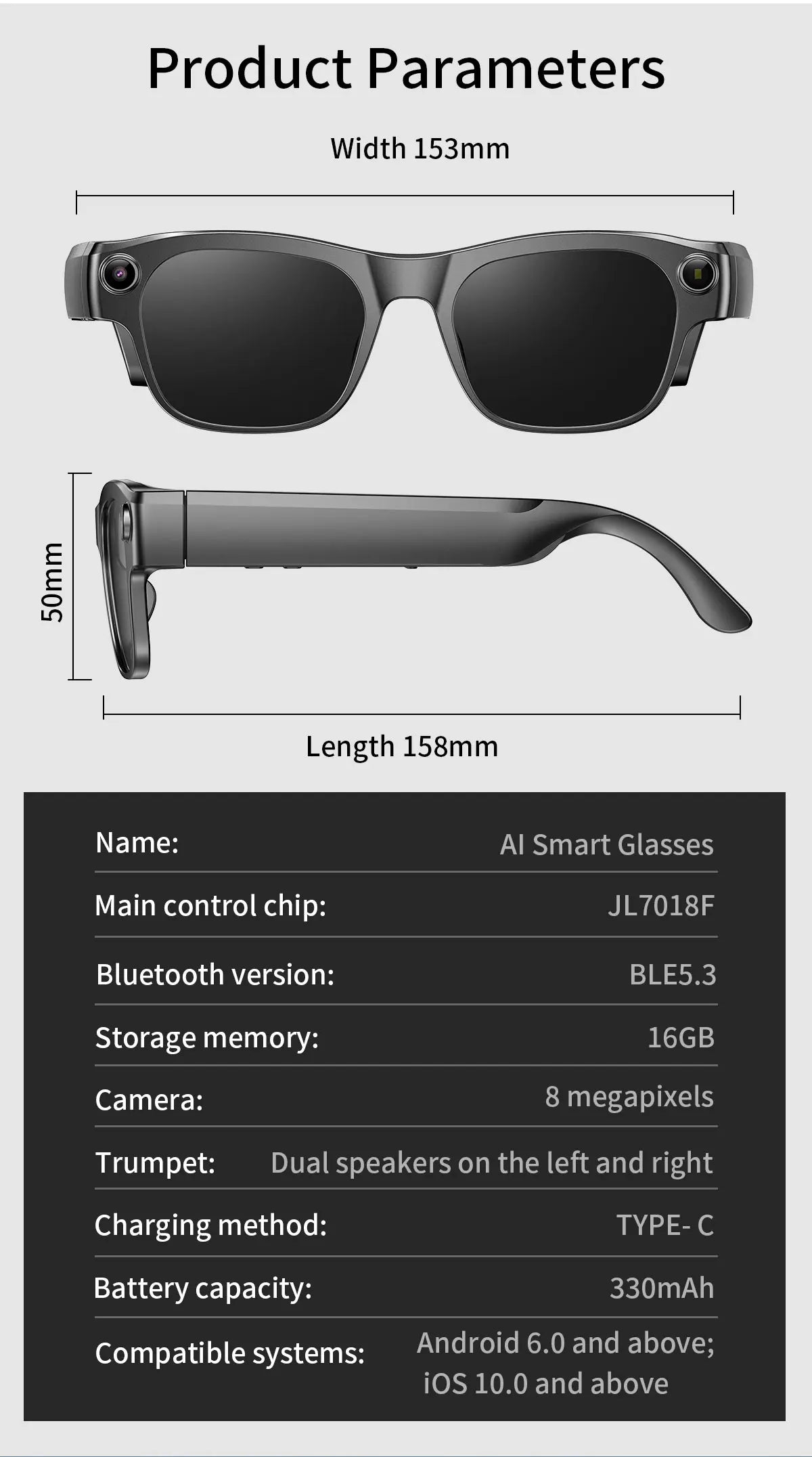 AI Smart Glasses with 8MP Camera & Multi-Language Translation