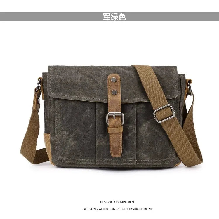 Vintage Waxed Canvas Crossbody Bag | Water-Resistant Casual Satchel