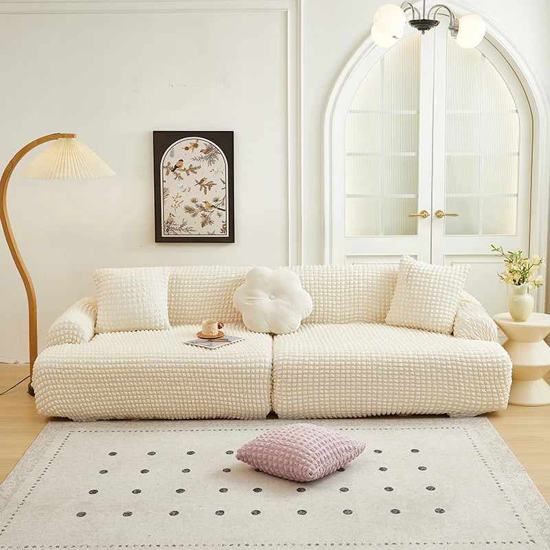 Solid Color Bubble Popcorn Sofa Cover | Elastic & Durable Fit