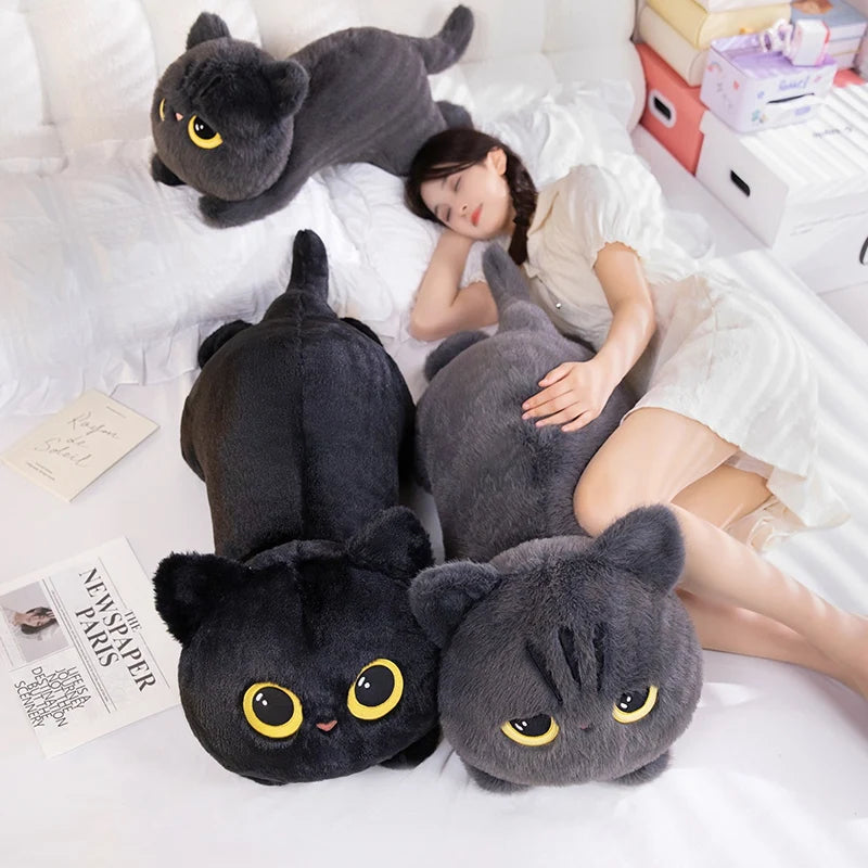 Cute Black Cat Plush Pillow | Soft Nap Cushion for Home & Office
