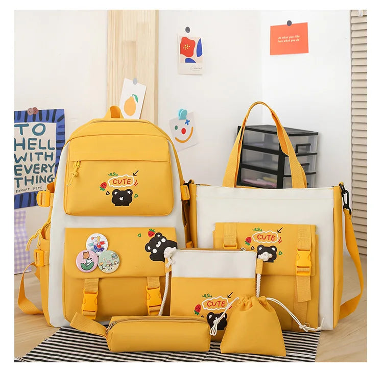 Large Capacity Kids Backpack | Versatile Nylon School Bag Set