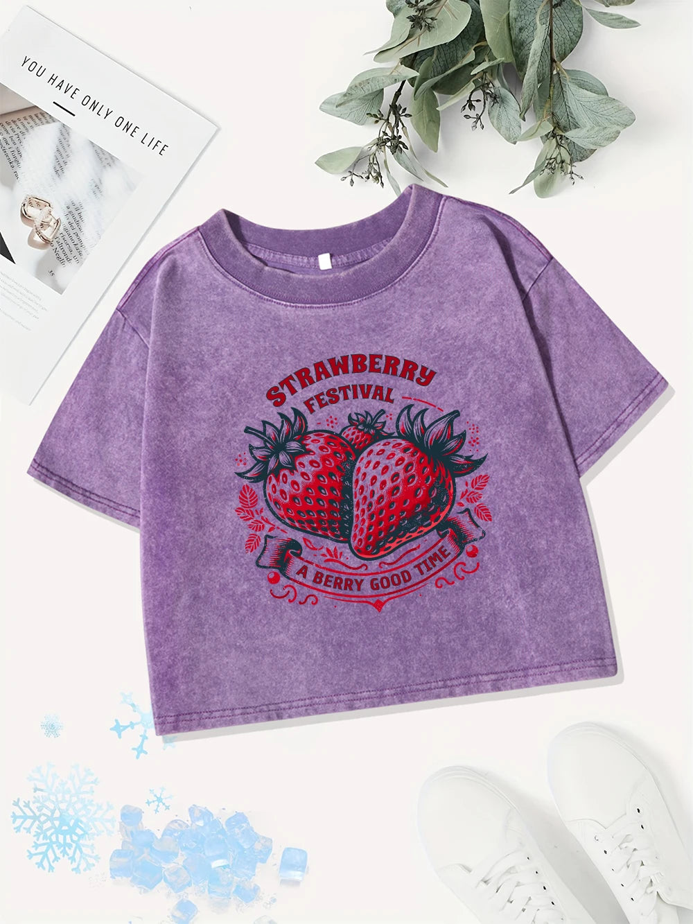 Women's Summer Cotton Crop Top | Casual Strawberry Print Tee