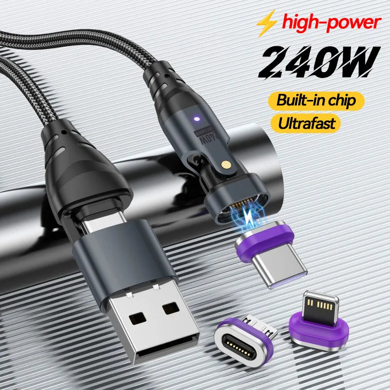 240W Fast Charging Magnetic Cable for USB-C & Micro Devices
