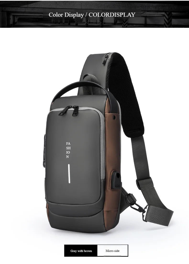 Men's Anti-Theft Chest Bag with USB Port | Waterproof Crossbody Sling