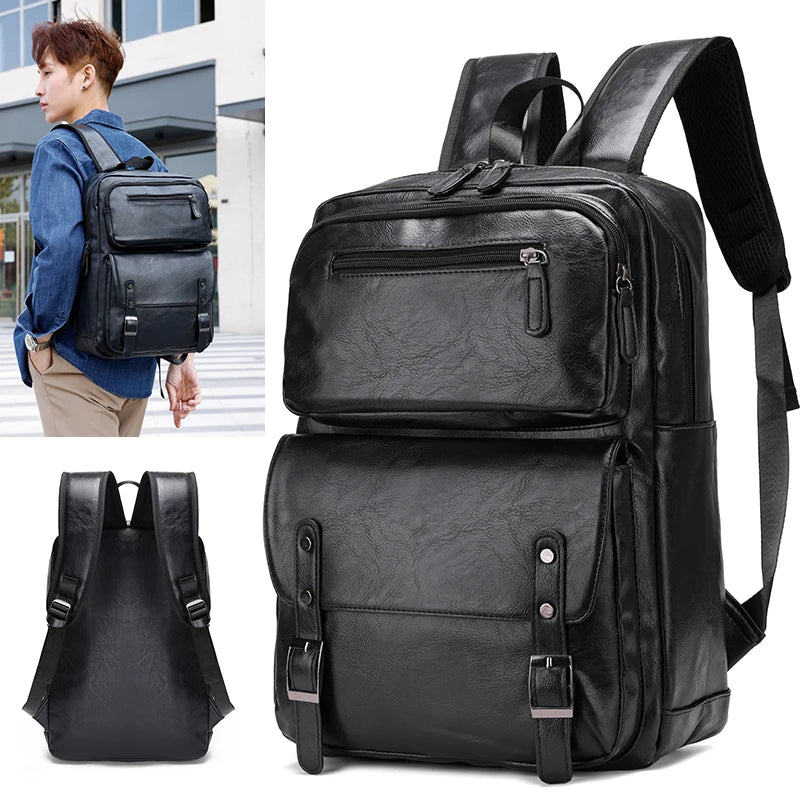 Men's Casual PU Leather Laptop Backpack | Stylish Travel Bags