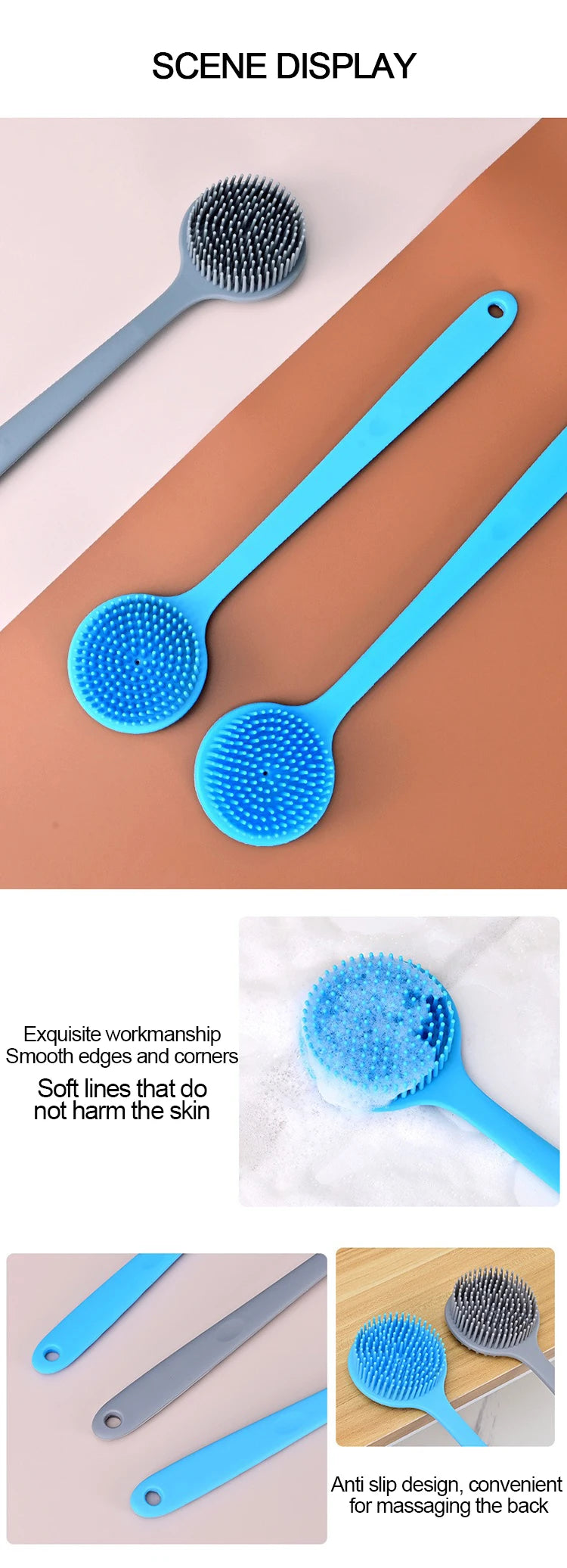 Silicone Shower Brush | Exfoliating Back Bath Brush for Smooth Skin