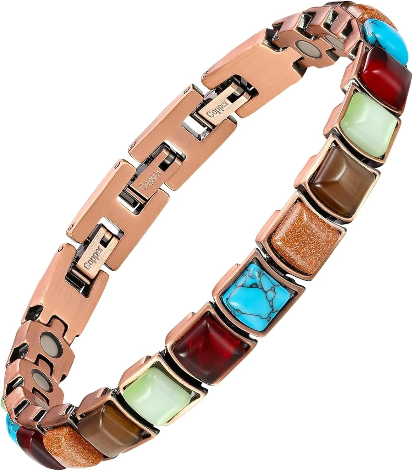 Adjustable Pure Copper Magnetic Bracelet with Natural Stones