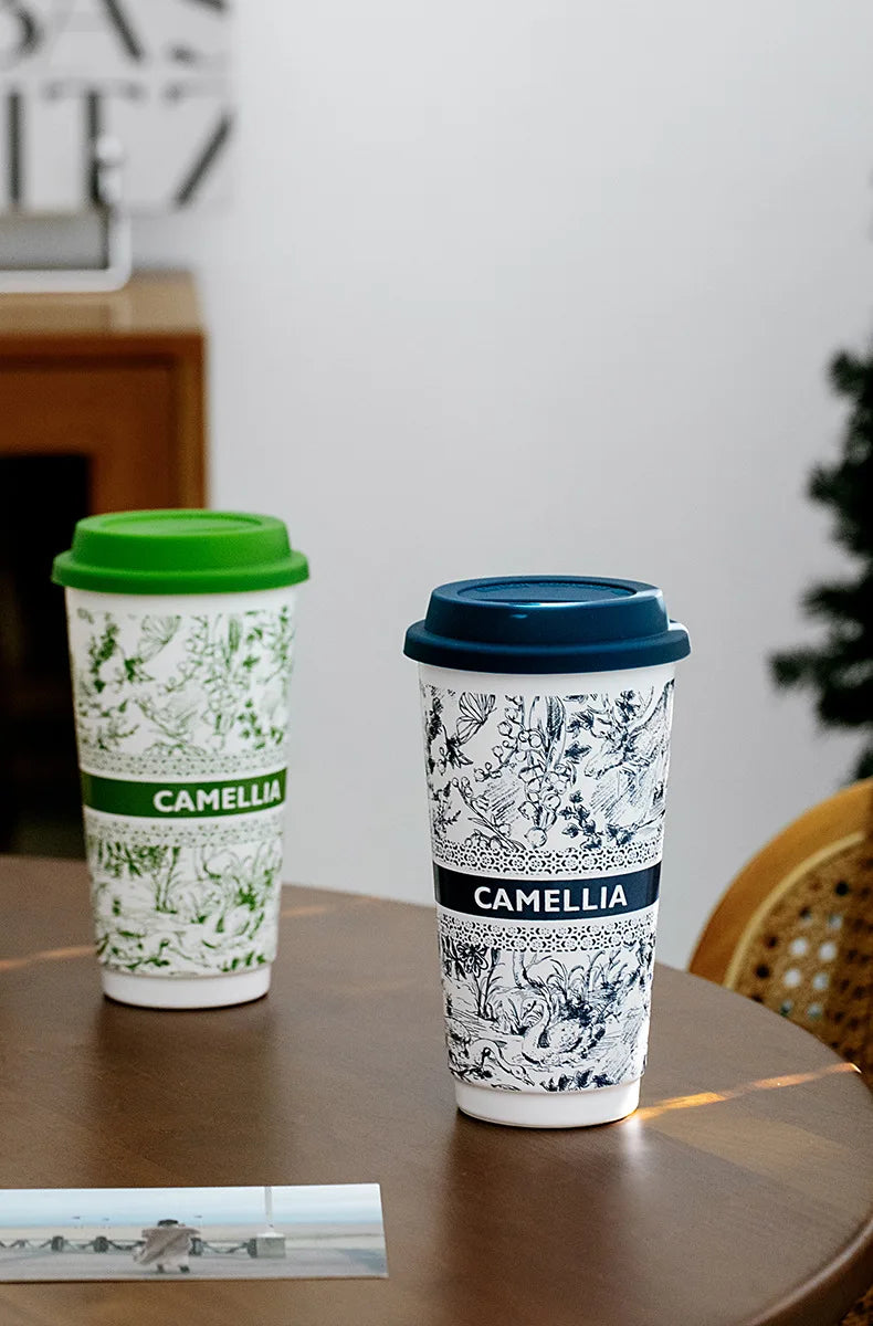 Taza de Café de Cerámica de Gran Capacidad con Tapa de Silicona | Elegante y Práctica