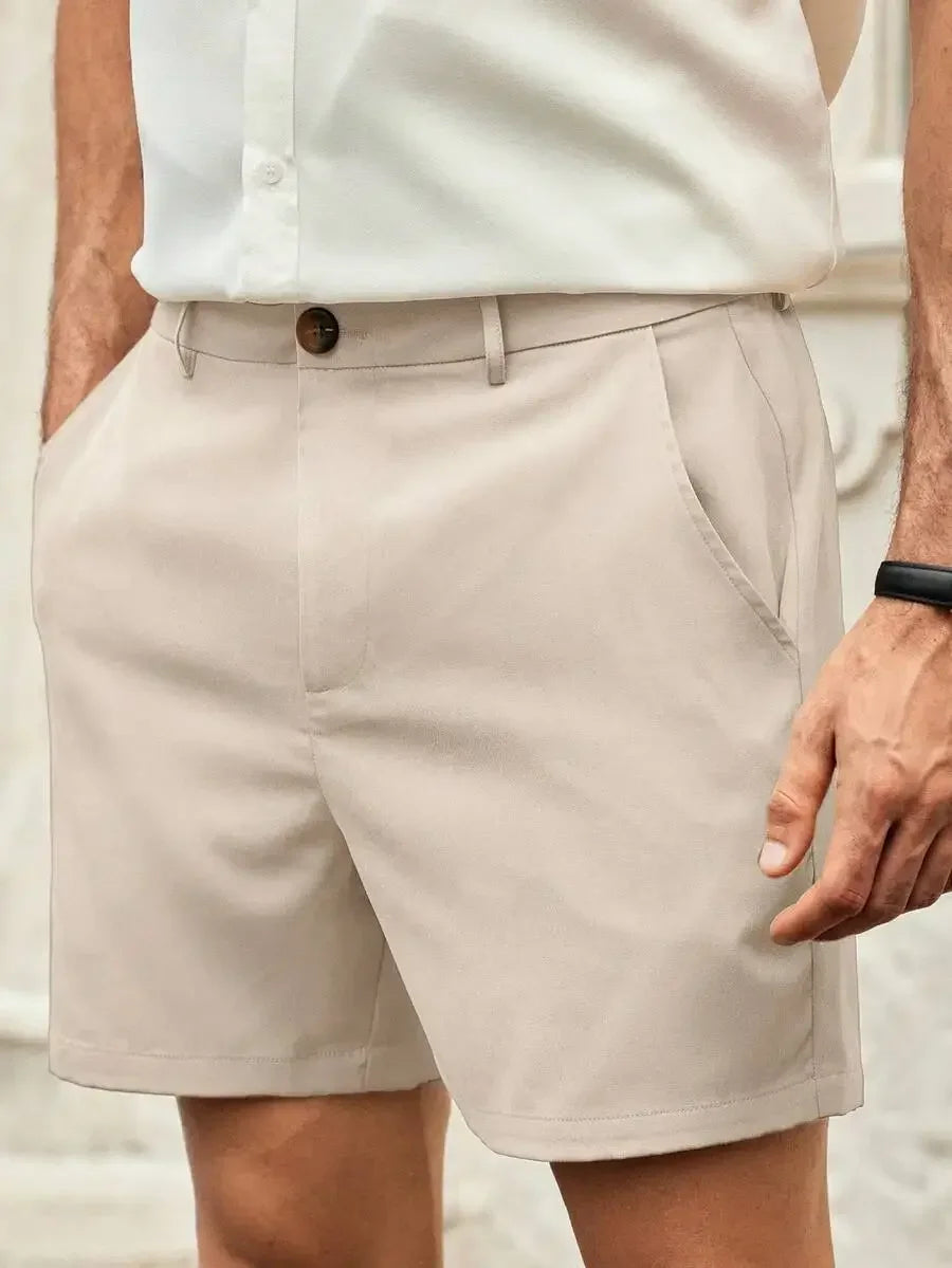 Men's Gray Woven Casual Shorts | Button Fly Knee Length Style