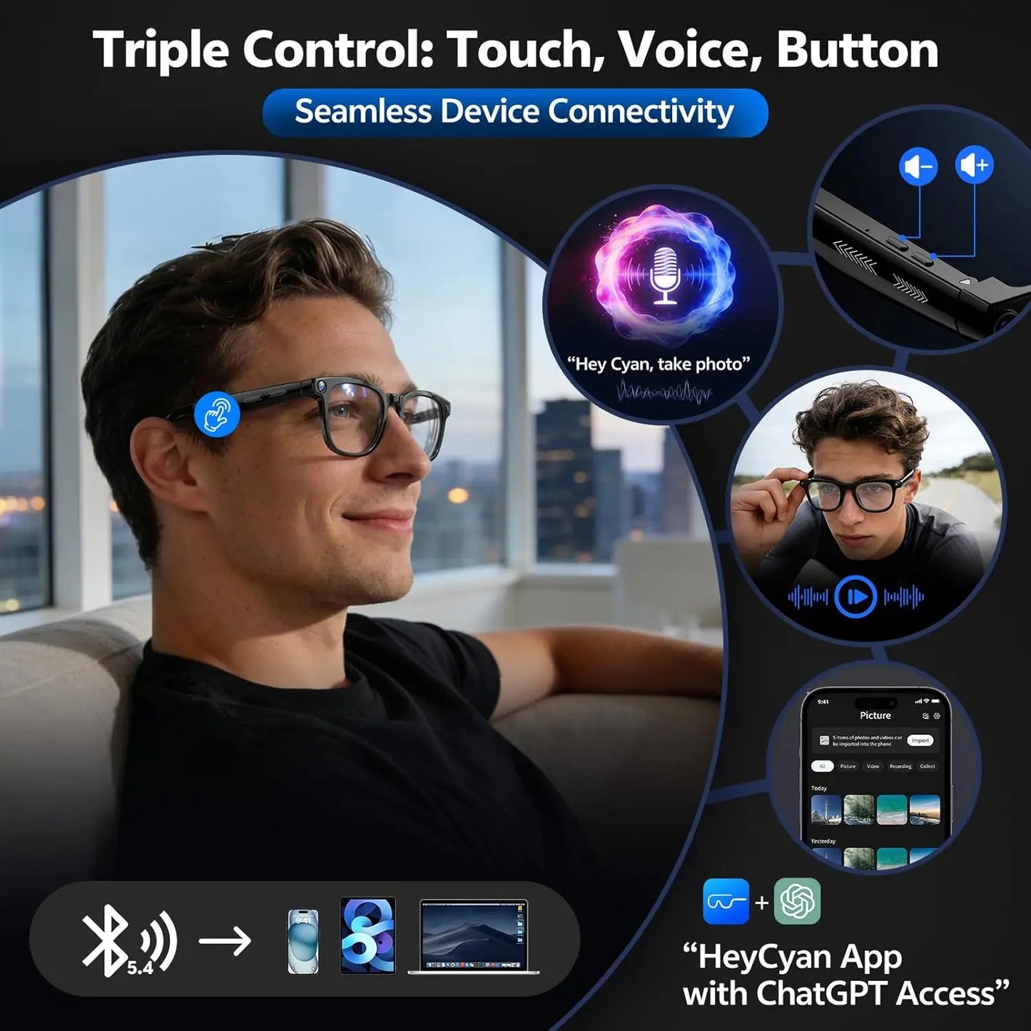 AI Smart Glasses with 8MP Camera | 4K Video and Voice Translator