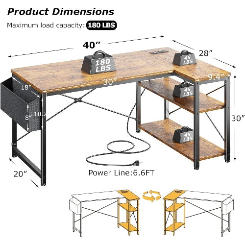 40 Inch L Shaped Gaming Desk with Storage | Corner Computer Table