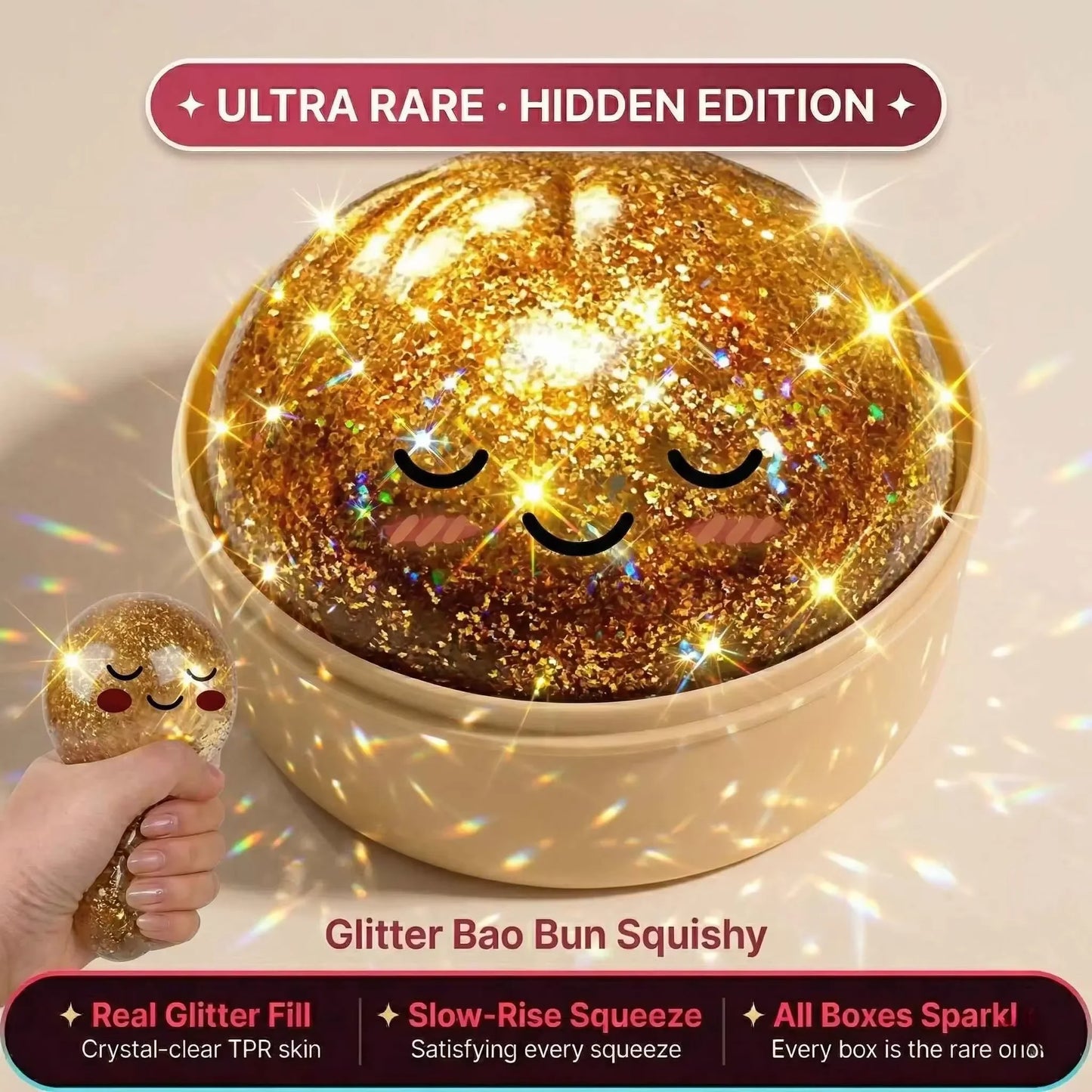 Dumpling Squishy ULTRA RARE Gold Glitter Hidden Edition Dumpling Viral Squishies Squishy Dumpling Slow Rise Stress Relief Soft.