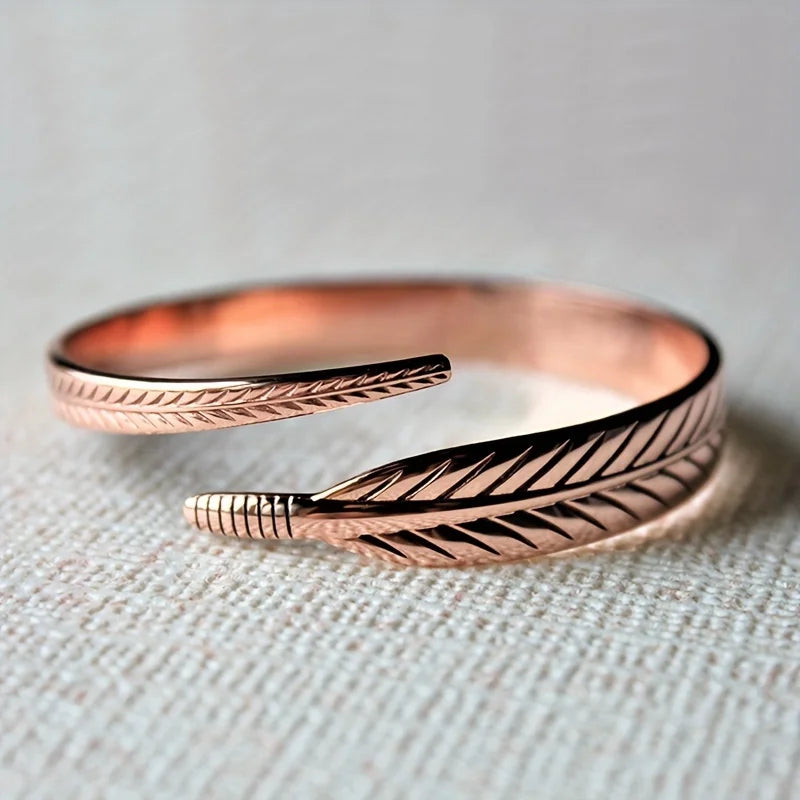 Vintage Pure Copper Feather Wing Cuff Bangle | Fashion Punk Jewelry