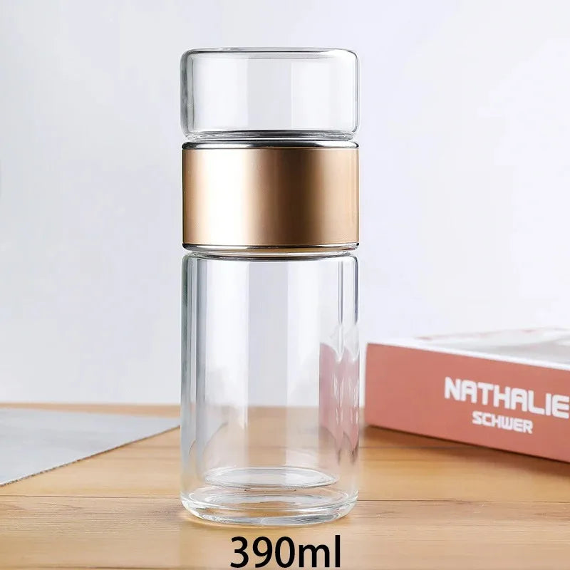High Borosilicate Glass Double Layer Tea Infuser Water Bottle