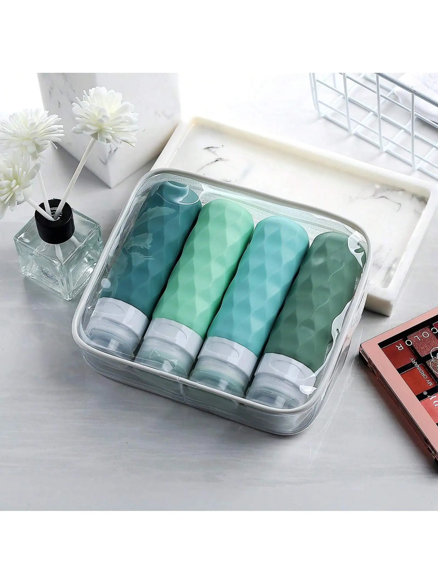Silicone Travel Bottles - 4 Pack for Toiletries & Liquids