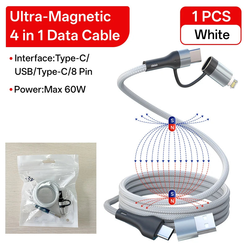 4 in 1 Magnetic Fast Charging Cable | Universal Compatibility & Durability