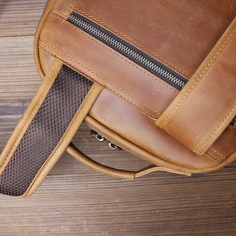 Men's Vertical Genuine Leather Backpack | Classic Retro Style