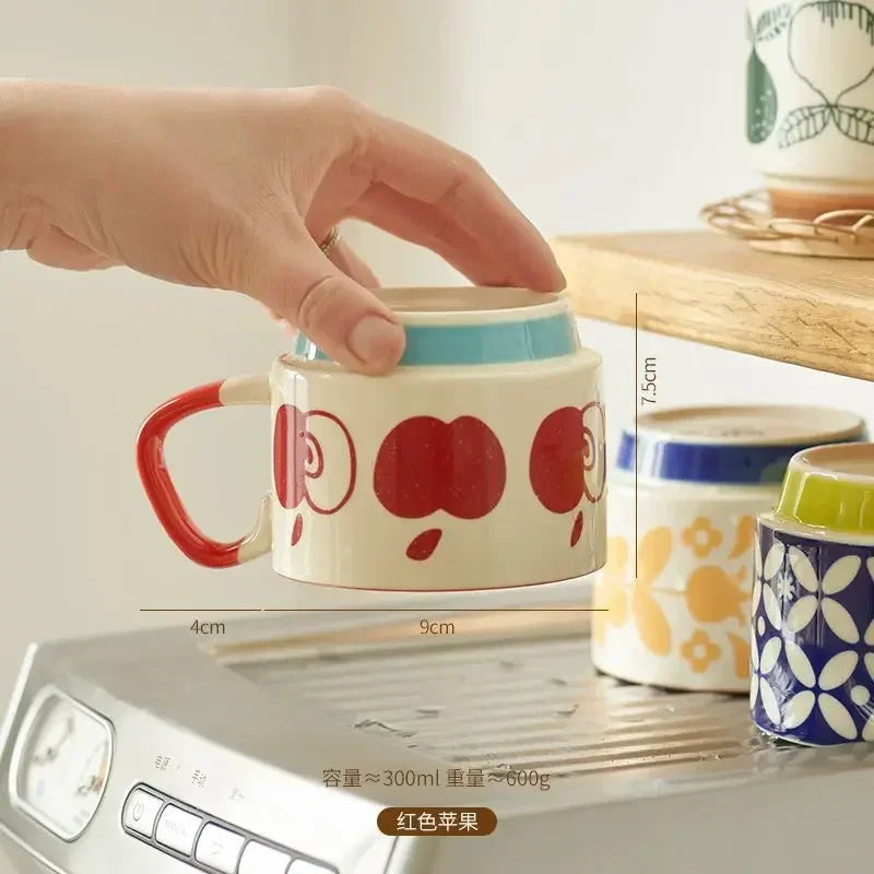 300ml Japanese Flower Ceramic Mug Set | Retro Drinkware for All Occasions