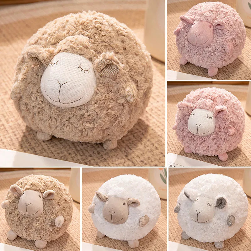 Adorable Round Sheep Plush Pillow Toy - Soft Fluffy Lamb Cushion