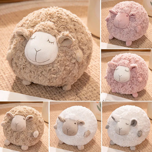 Adorable Round Sheep Plush Pillow Toy - Soft Fluffy Lamb Cushion