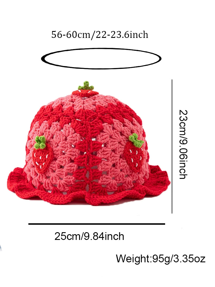 Charming Cartoon Strawberry Fishing Hat | Trendy Bohemian Crochet