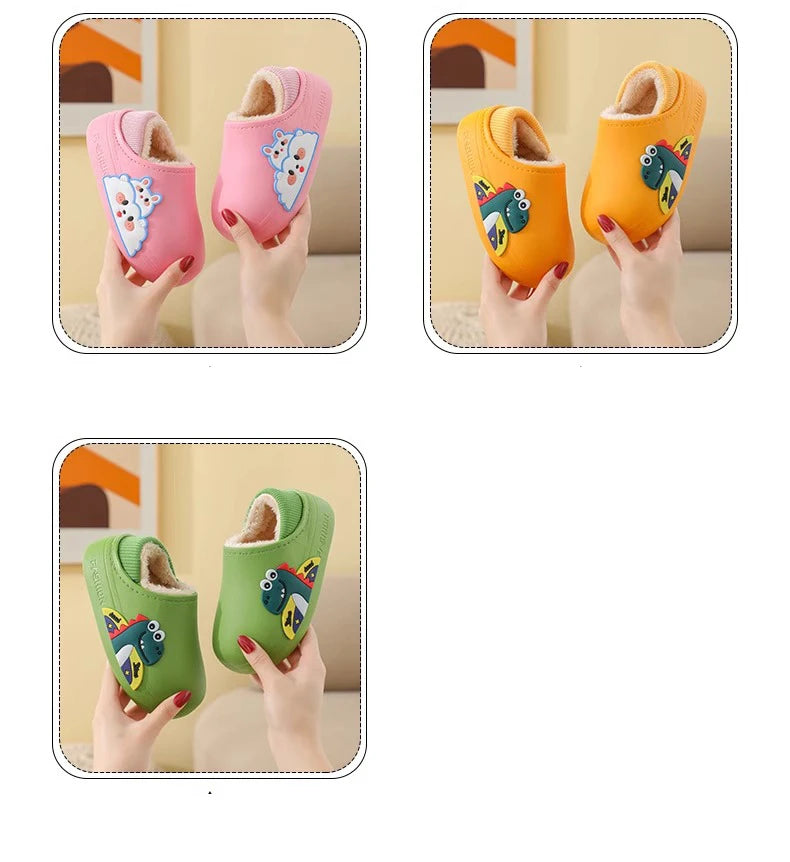 Kids Cute Animal Print Plush Slippers | Warm Cozy House Shoes
