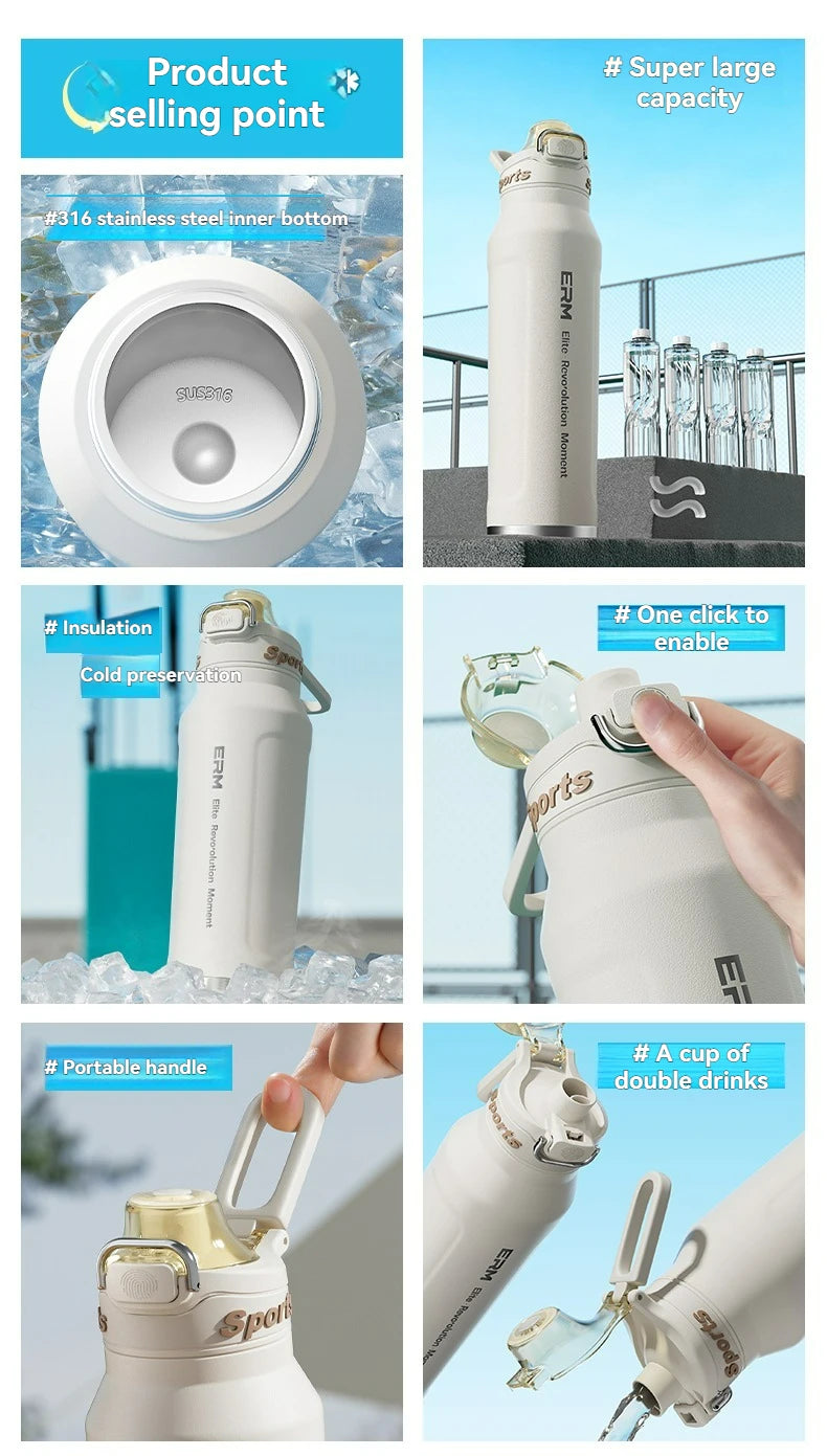 1L Stainless Steel Thermos Bottle | Iced & Heat Insulated Flask