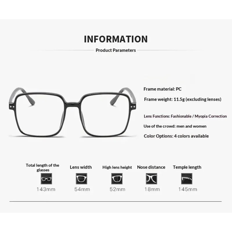 Retro Anti-Blue Light Myopia Glasses | Stylish Large Frame 2026
