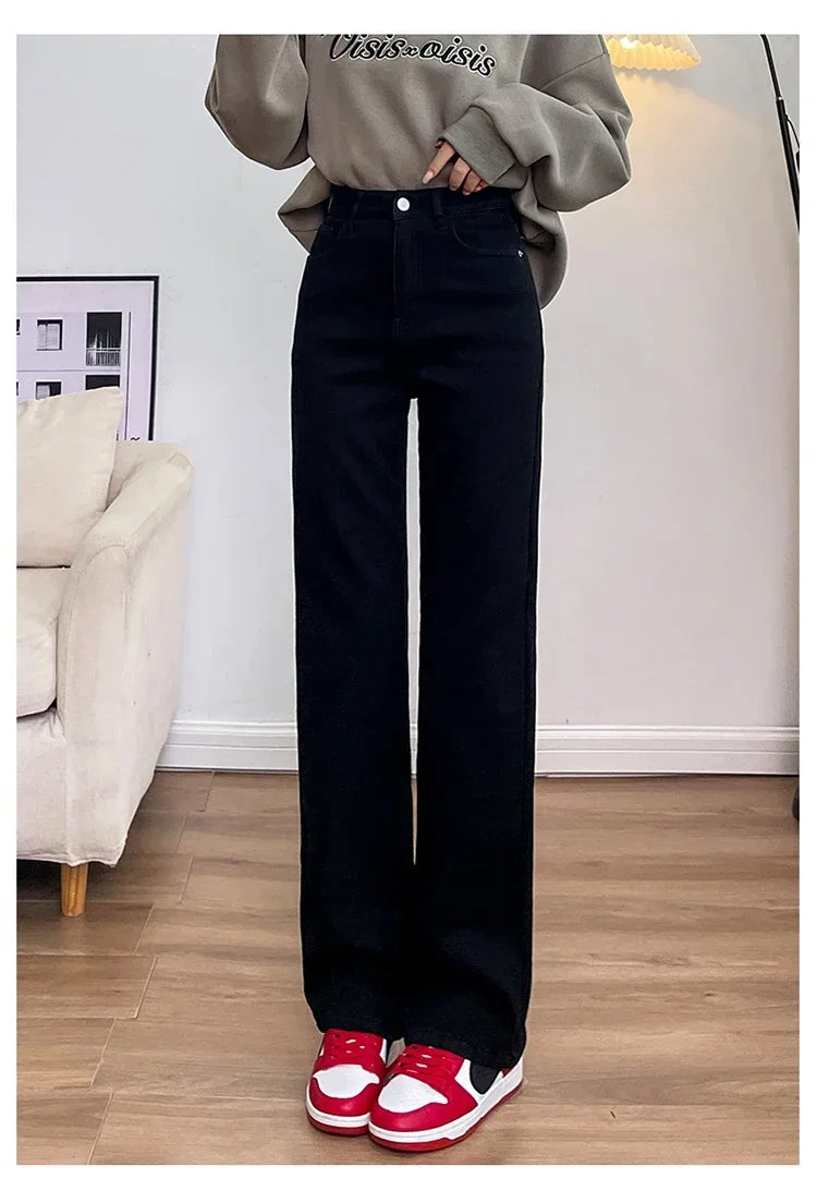 Women's Thickened Velvet Straight Jeans | Warm Fleece Pants