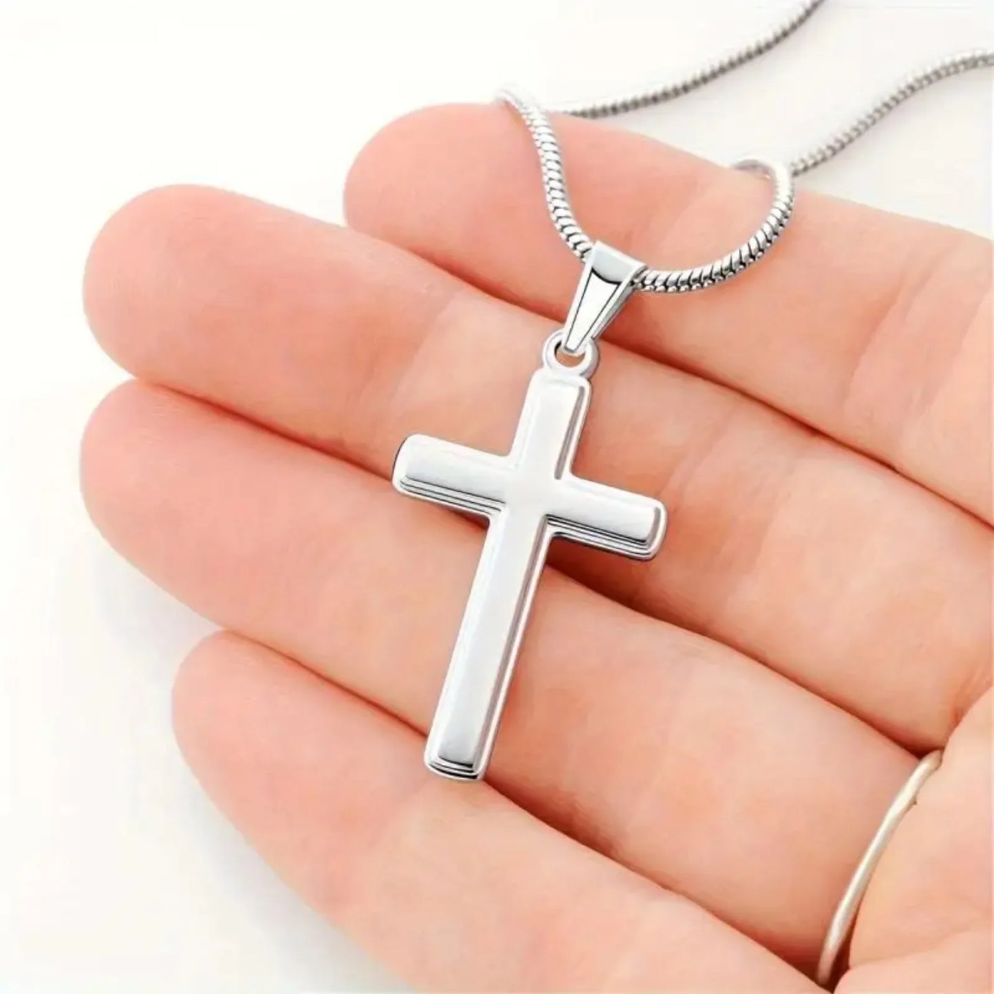 Classic Snake Bone Chain Cross Pendant Necklace | Father's Day Gift