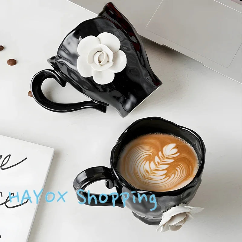 Elegant 3D Rose Ceramic Coffee Mugs | Stylish Drinkware for Every Occasion