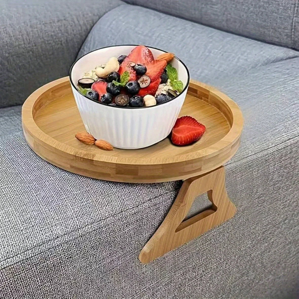 Bandeja Plegable de Madera para Reposabrazos de Sofá – Perfecta para Bebidas y Aperitivos