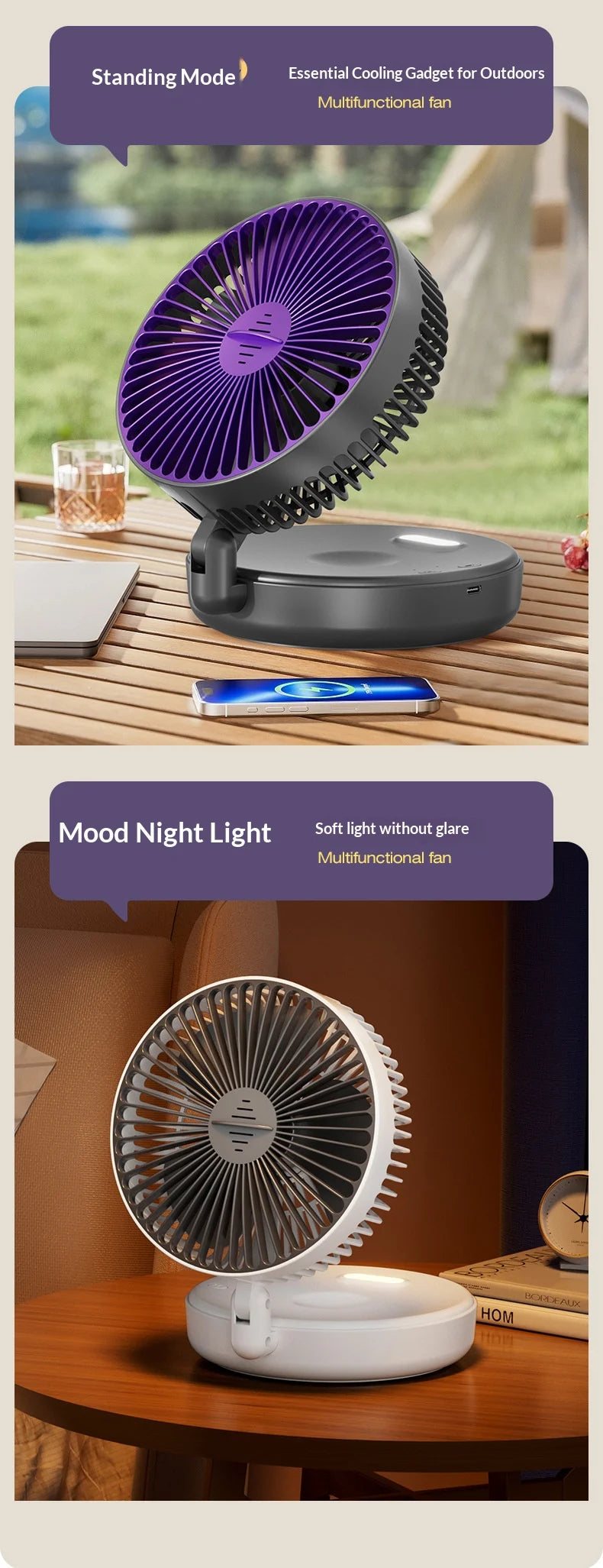 5000mAh Foldable Glow-in-the-Dark Wall Mount Fan | Portable and Quiet