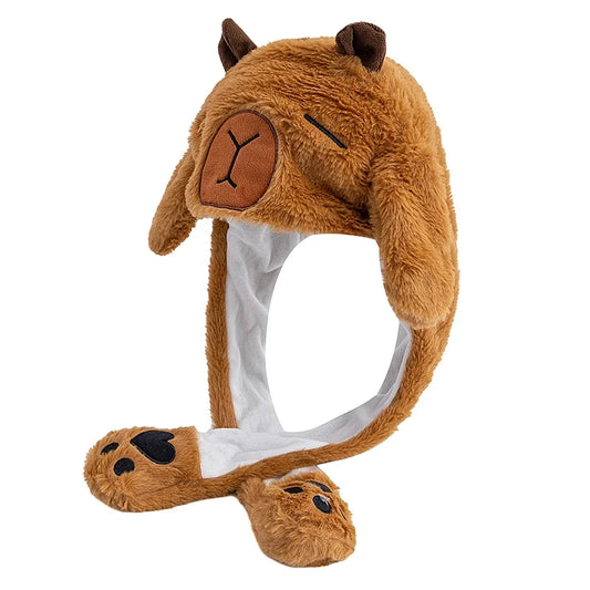 Women's Cute Capybara Ear Moving Beanie | Funny Plush Winter Hat
