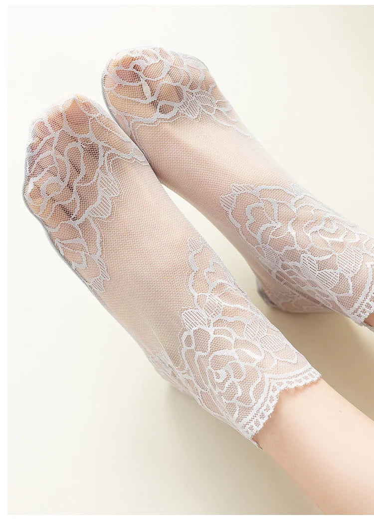 Invisible Lace Socks for Women | Non-Slip Thin Boat Socks