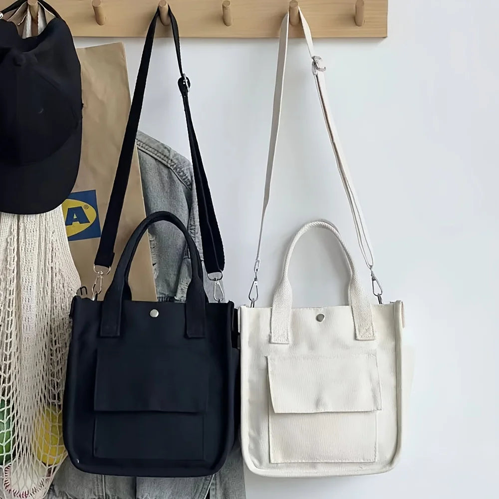 Stylish Small Canvas Tote Bag with Pockets for Women