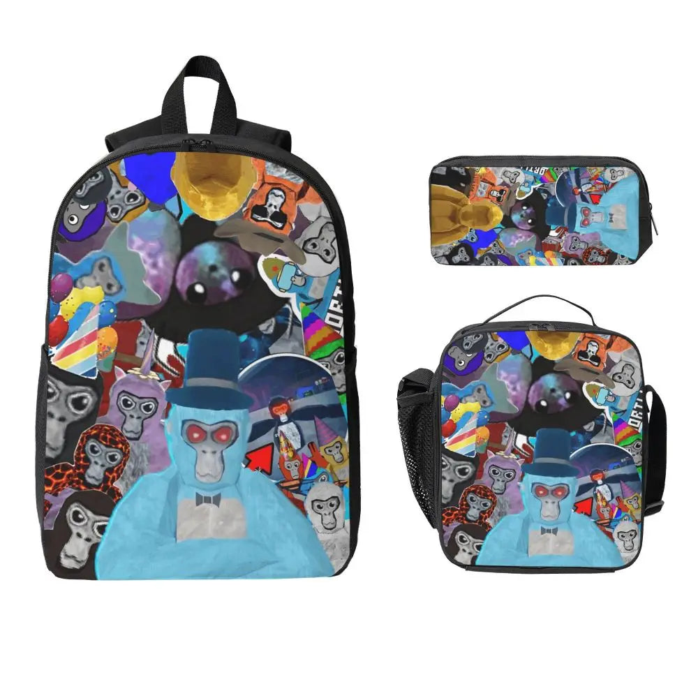 Stylish Black and White Gorilla Backpack Set for Teens | Versatile Bags