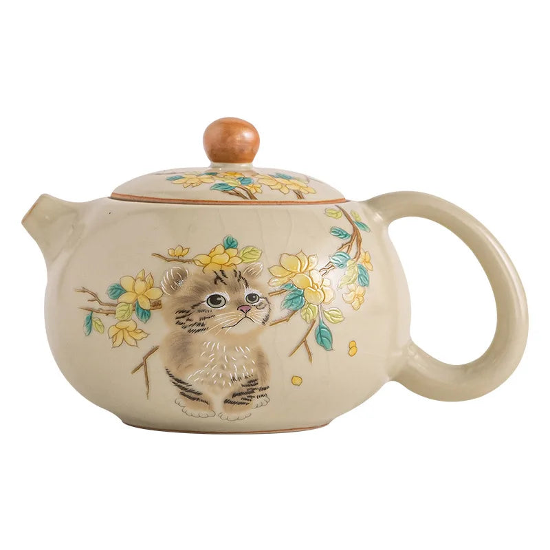 Cute Cat Ceramic Teapot | Handmade Japanese Kung Fu Tea Maker