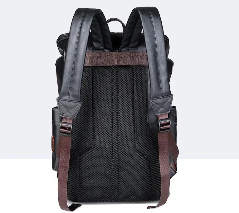 Men's Fashion PU Leather Large Capacity Waterproof Backpack