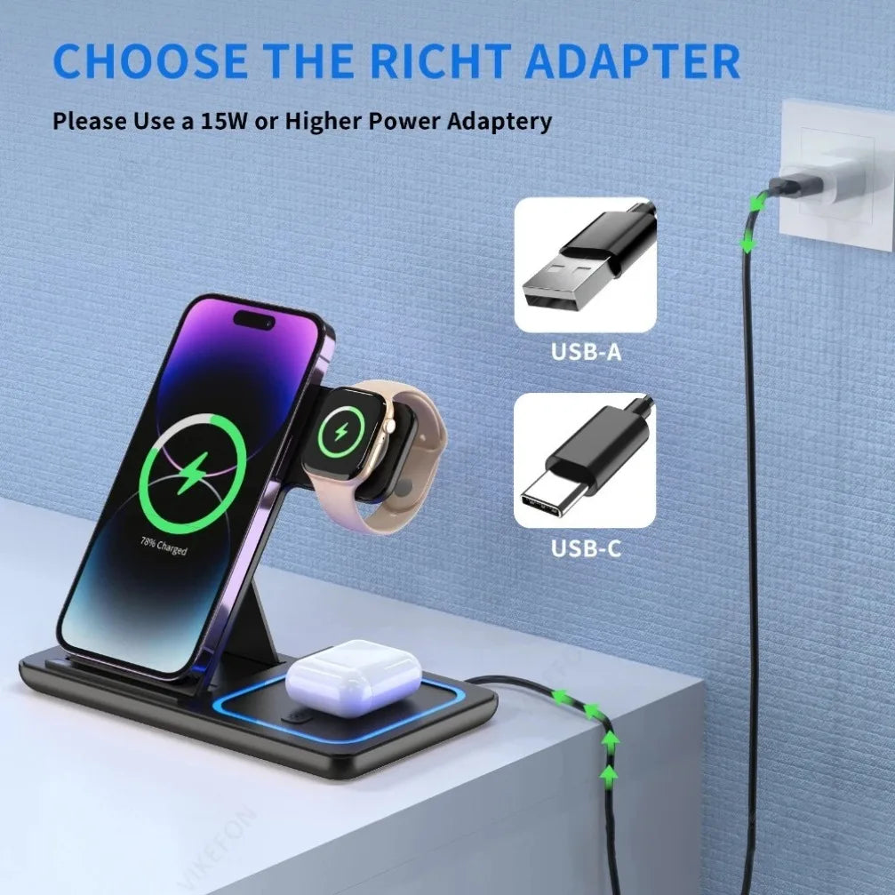 Foldable 3-in-1 Wireless Charging Station | Fast & Convenient Charging