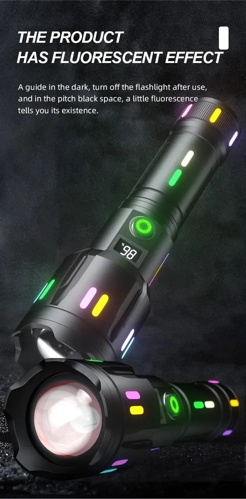 High Power Long Range LED Flashlight | Zoom & Colorful Light