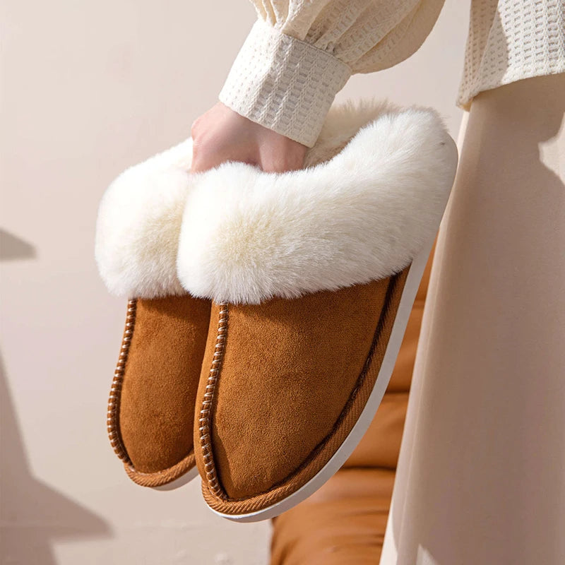 Winter Warm Faux Suede Fur Slippers | Cozy Plush Indoor Slides