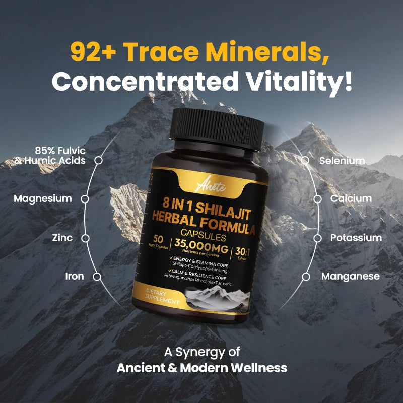 8-in-1 Himalayan Shilajit Capsules for Stress Relief & Vitality