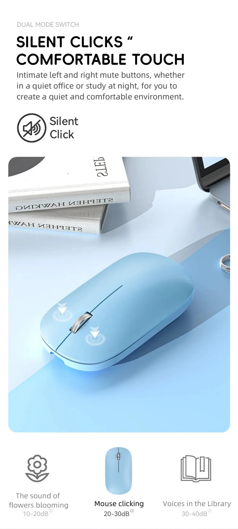 Silent Click Wireless Mouse | Ergonomic Portable Rechargeable Device