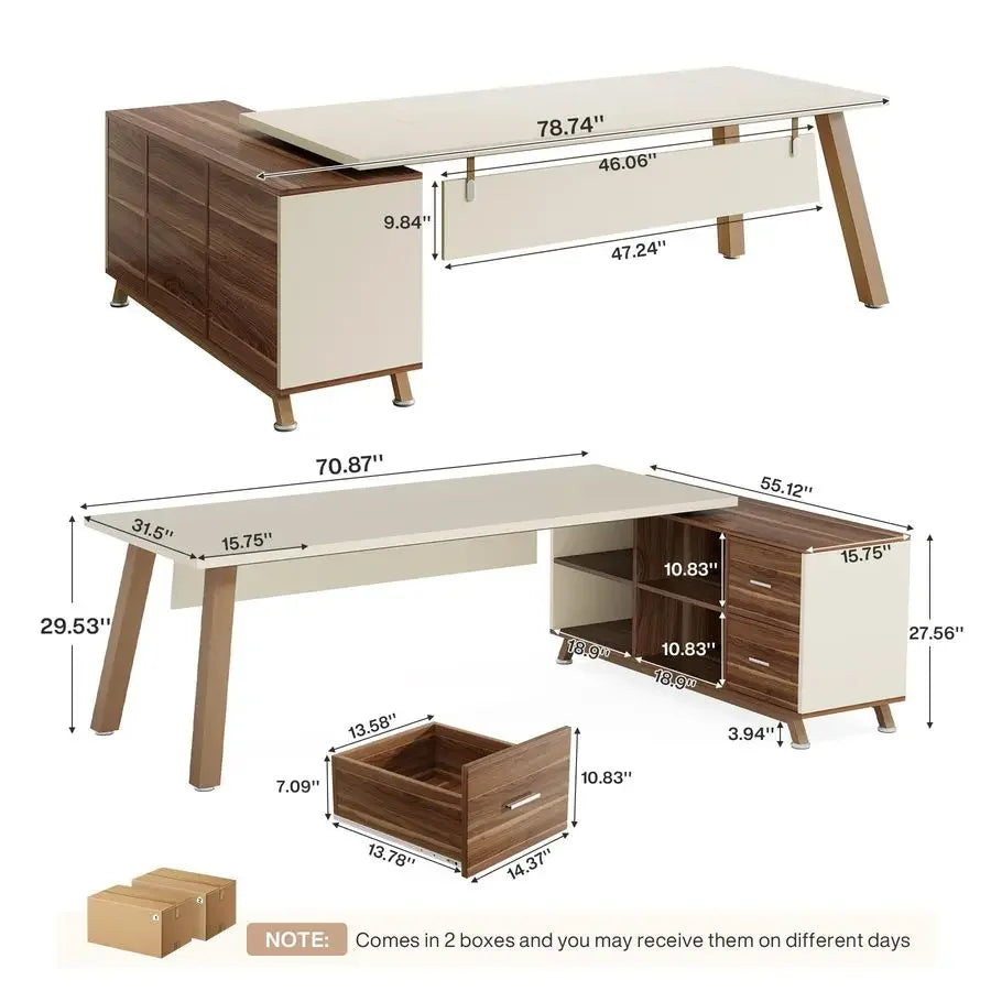 Spacious L-Shaped Executive Desk with Cabinet & Storage Shelves