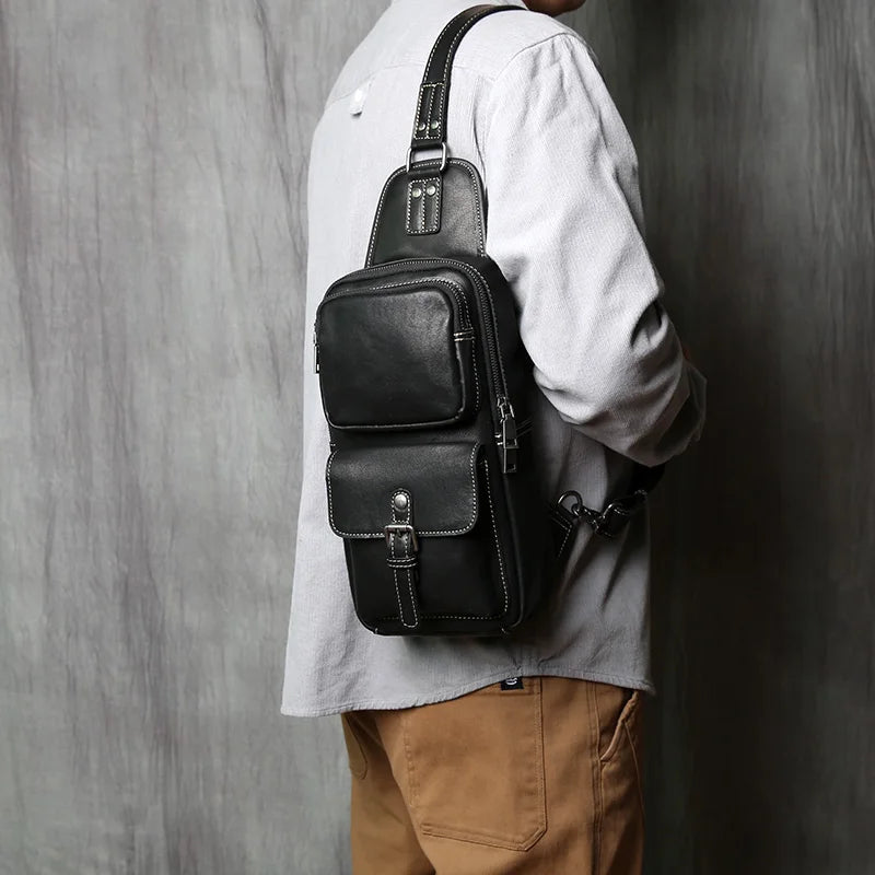 Bolso de pecho de cuero hecho a mano elegante para hombre | Bandolera espaciosa