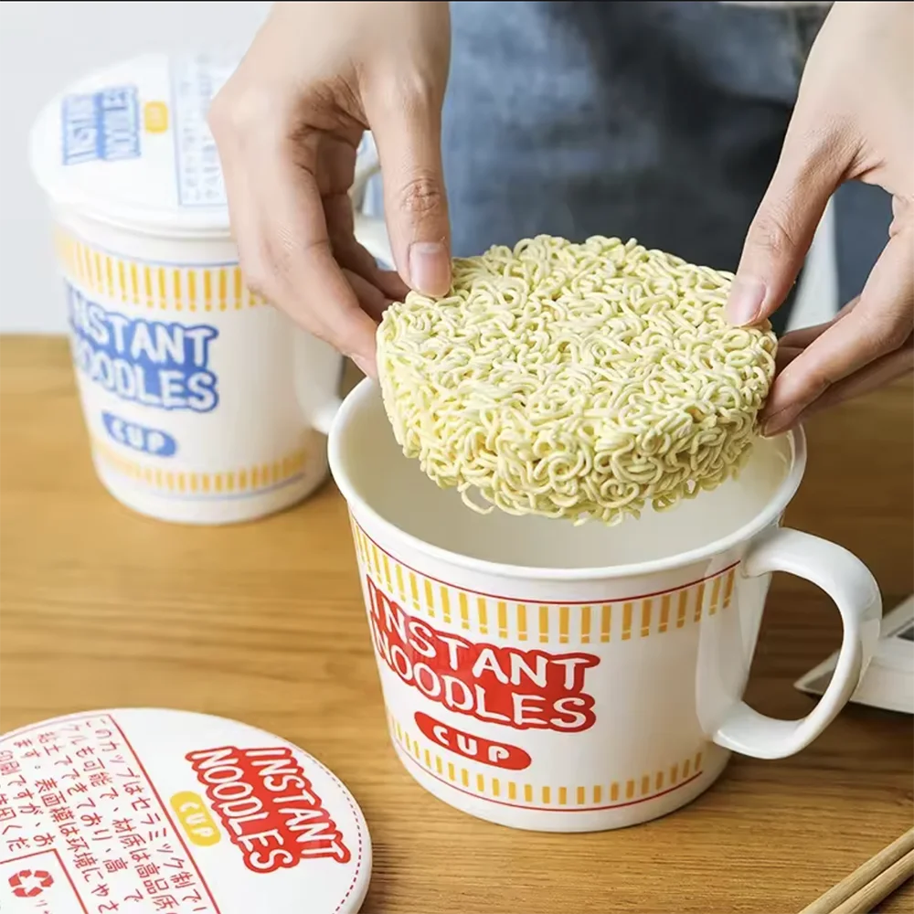 Cuenco de ramen de gran capacidad con asa | Elegante cuenco de cerámica para fideos